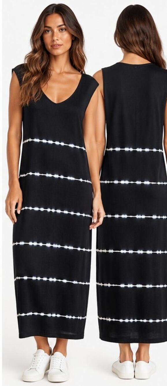 Universal Thread Black White Tie Dye Sleeveless Midi Maxi Dress 100% cotton Med